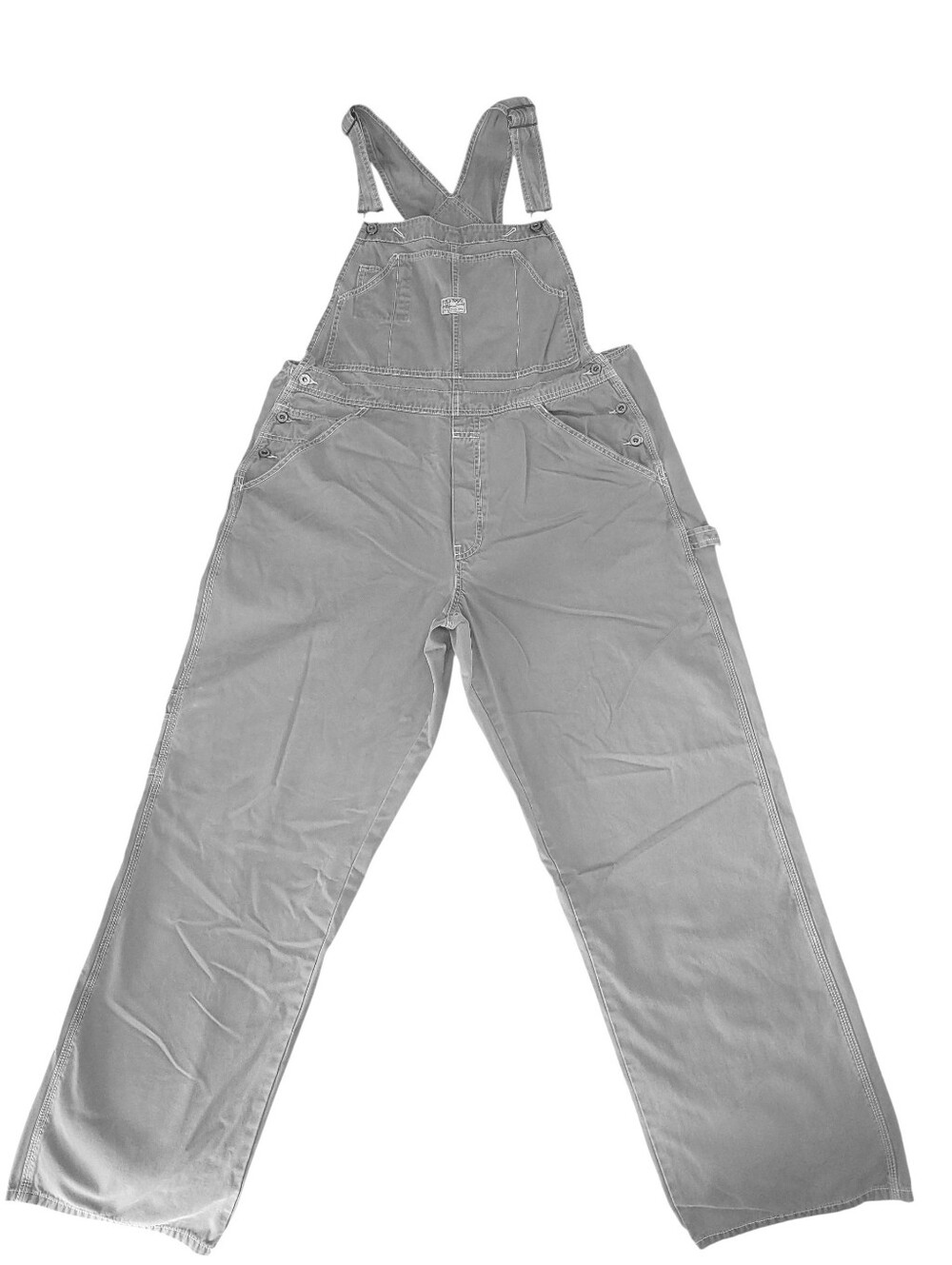 90s Old Navy Bib Overalls Gray Cotton Twill Straight Leg Loose Baggy Fit  Sz XL